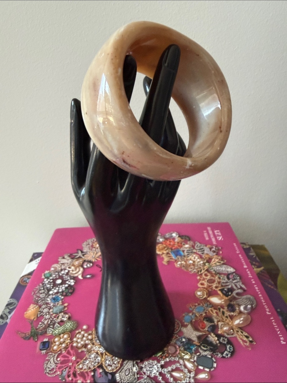 Chunky Beige Marbled Resin Bangle Bracelet